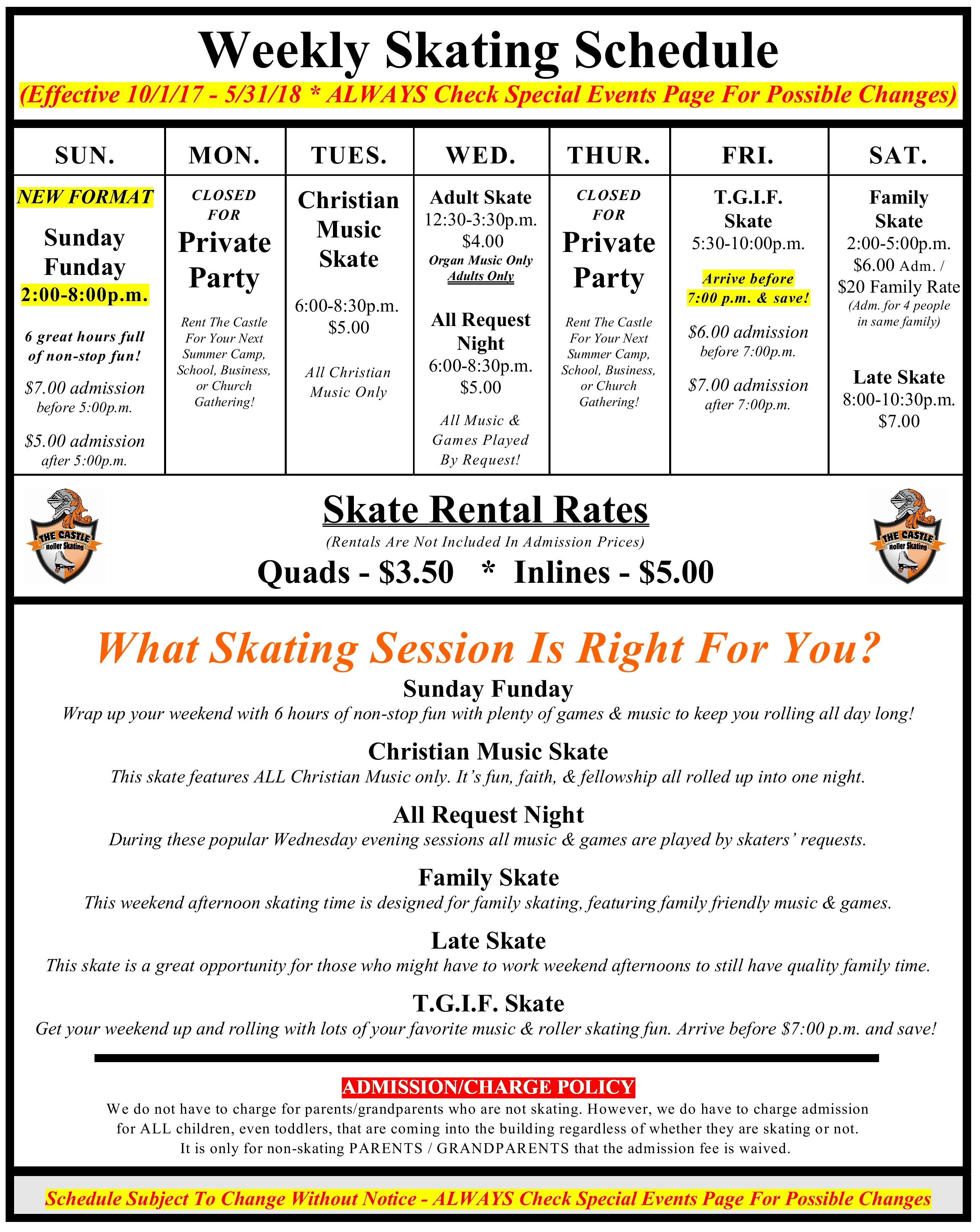 Skating Times and Prices